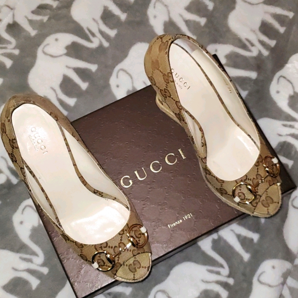 Gucci Monogram Wedge Espadrilles